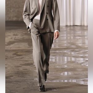 ZARA ZW COLLECTION STRAIGHT-FIT WOOL TROUSERS GREY 2202/425